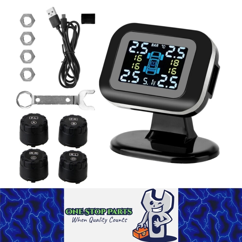 Wireless Tyre Pressure Monitoring System TPMM 4 External Sensors USB Black ABS