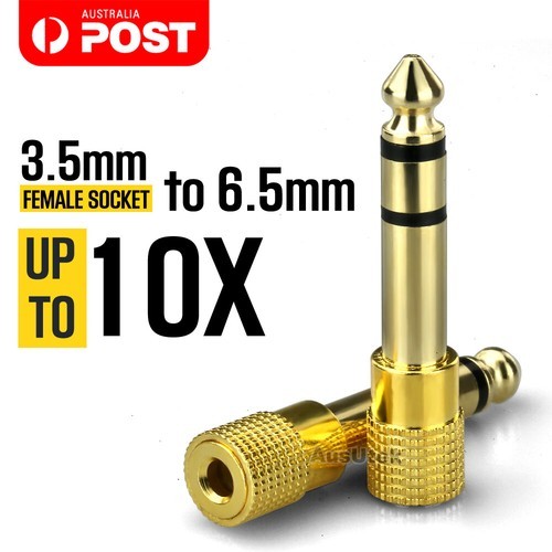 3.5mm Socket to 6.5mm Male Jack Plug Audio Stereo Adaptor Gold Headphone Adapter