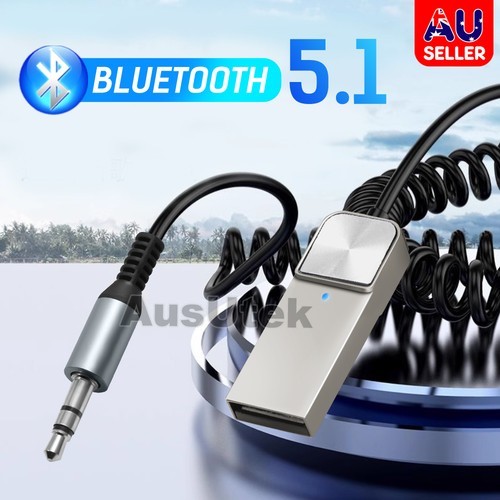 Wireless Bluetooth 5.1 Receiver Dongle Car AUX Music 3.5mm Adapter Cable Black