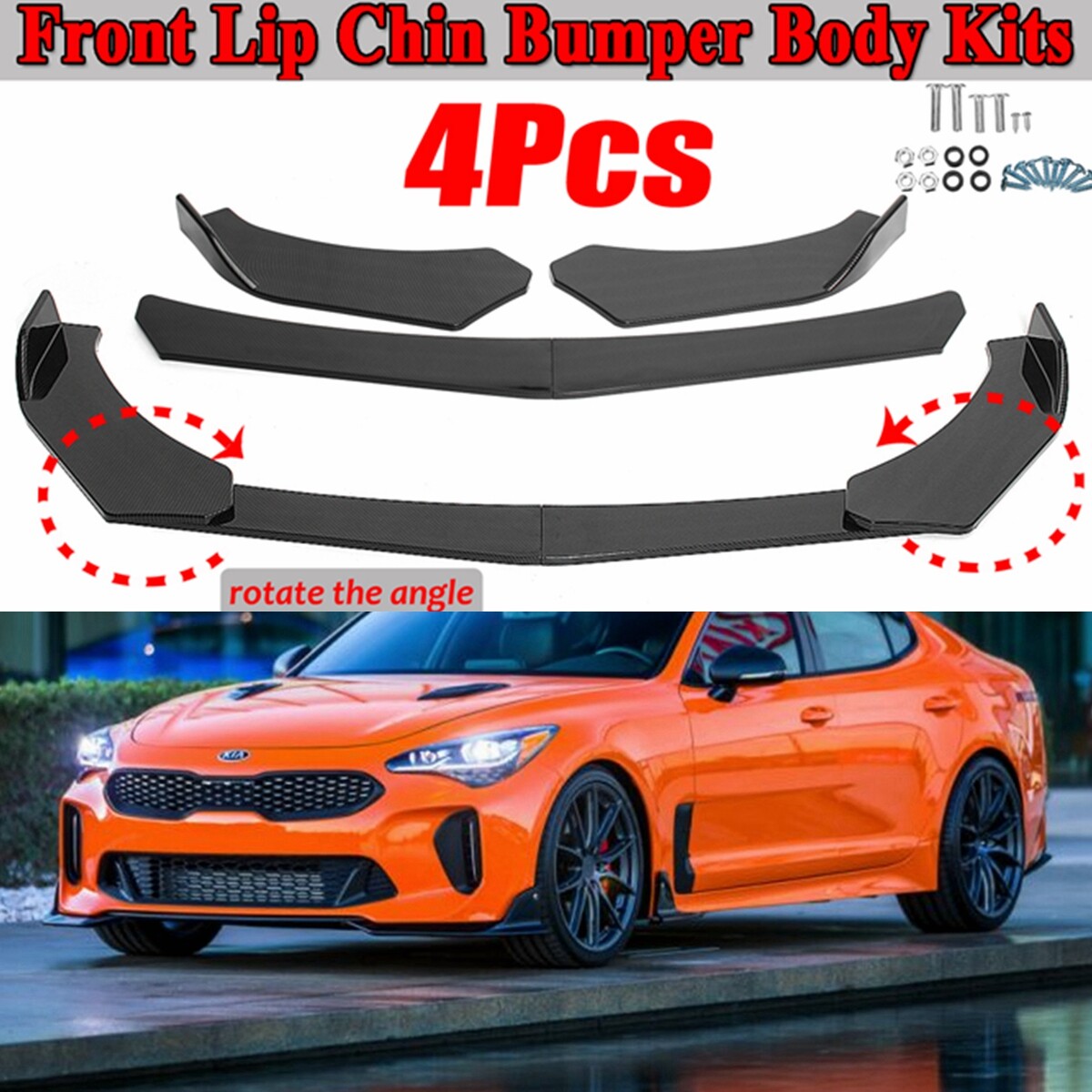 AUTSOME For Car Universal Black Front Bumper Lip Spoiler Splitter Body Kit Fit
