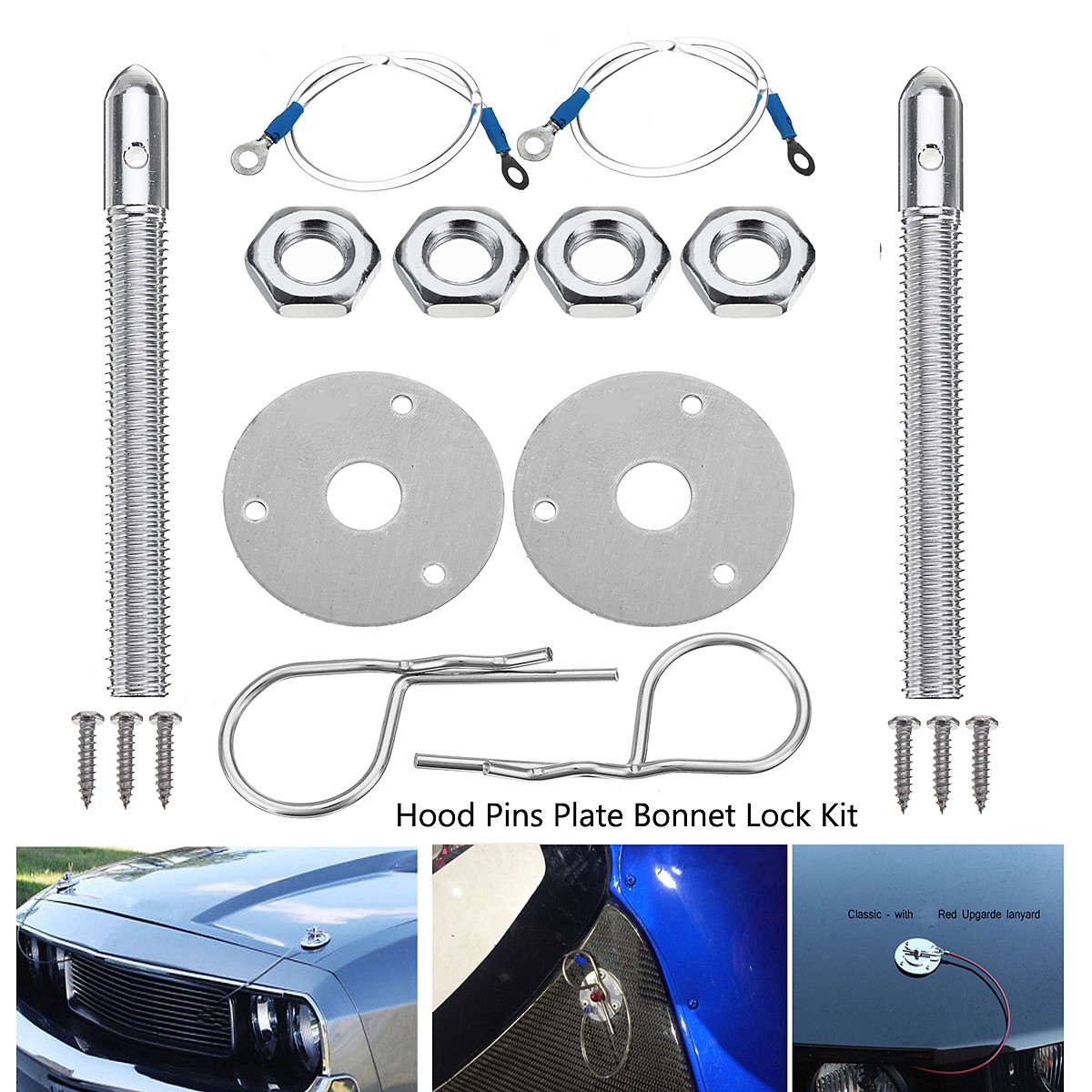Caberre Universal Car Racing Style Aluminum Alloy Mount Hood Pin Plate Bonnet