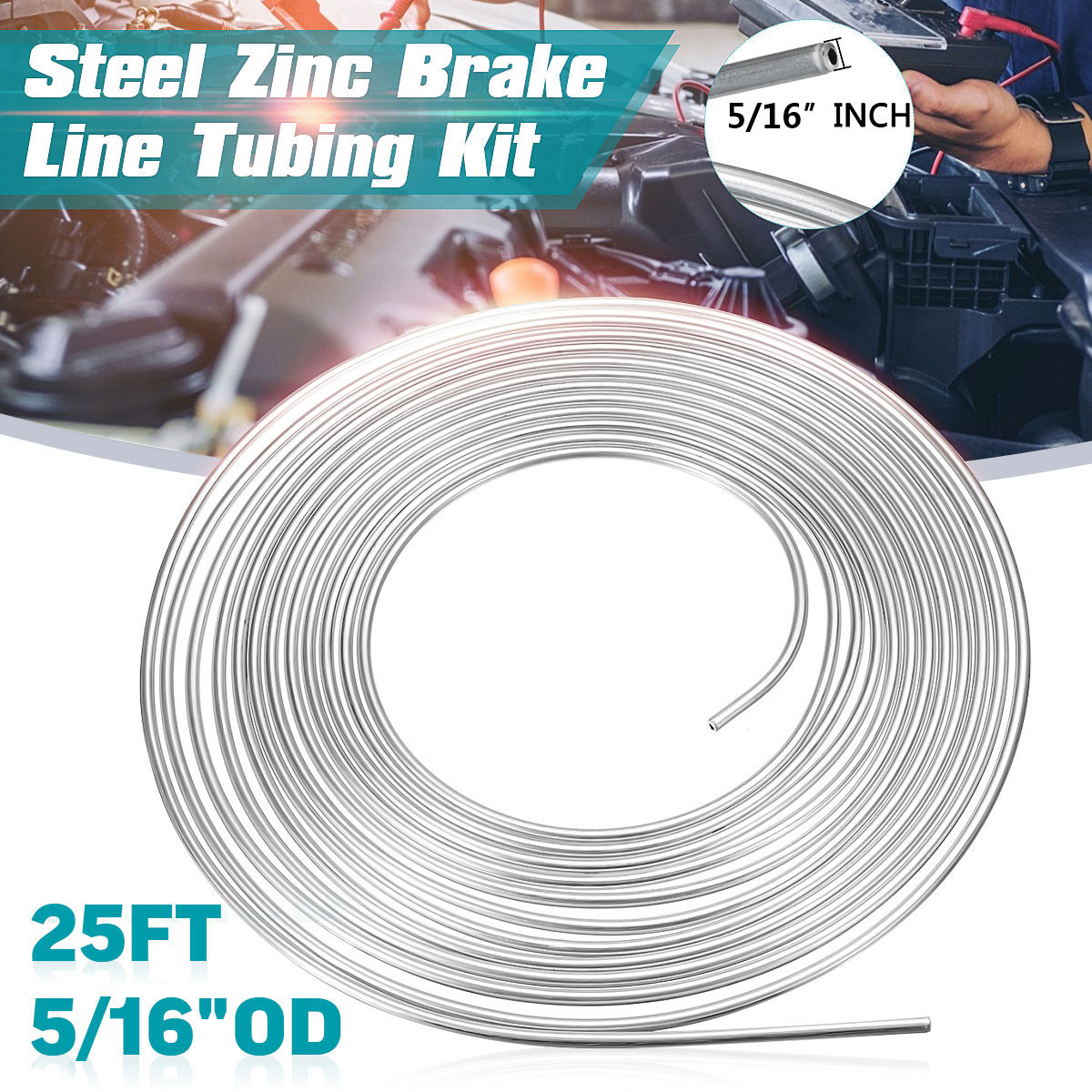 Generic Silver Zinc Brake Pipe Line Fuel Hose Tubing 5/16apos apos 8.0mm 25 feet