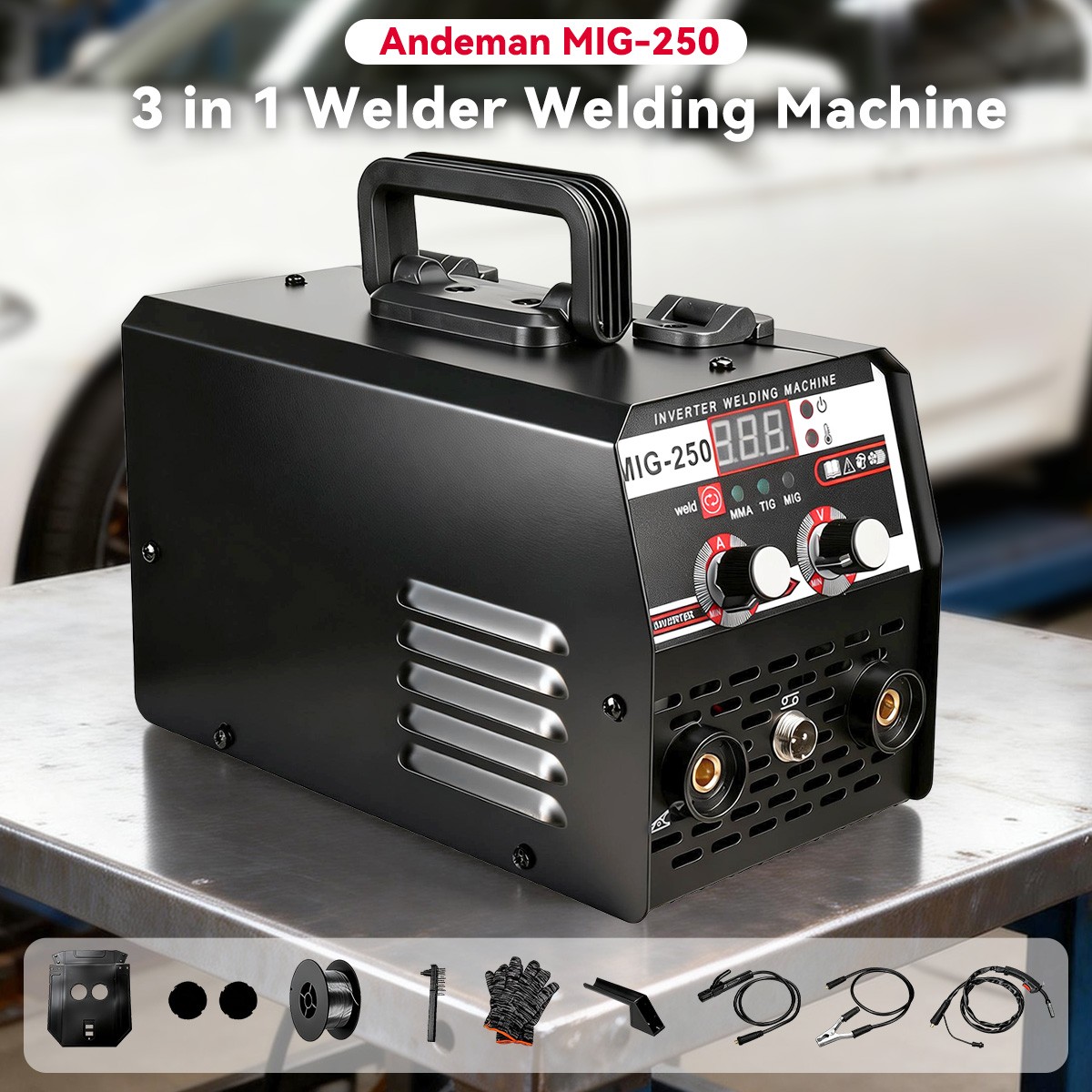 Andeman 3 IN 1 MIG WELDER INVERTER 250A DC MMA GASLESS TIG ARC WELDING MACHINE