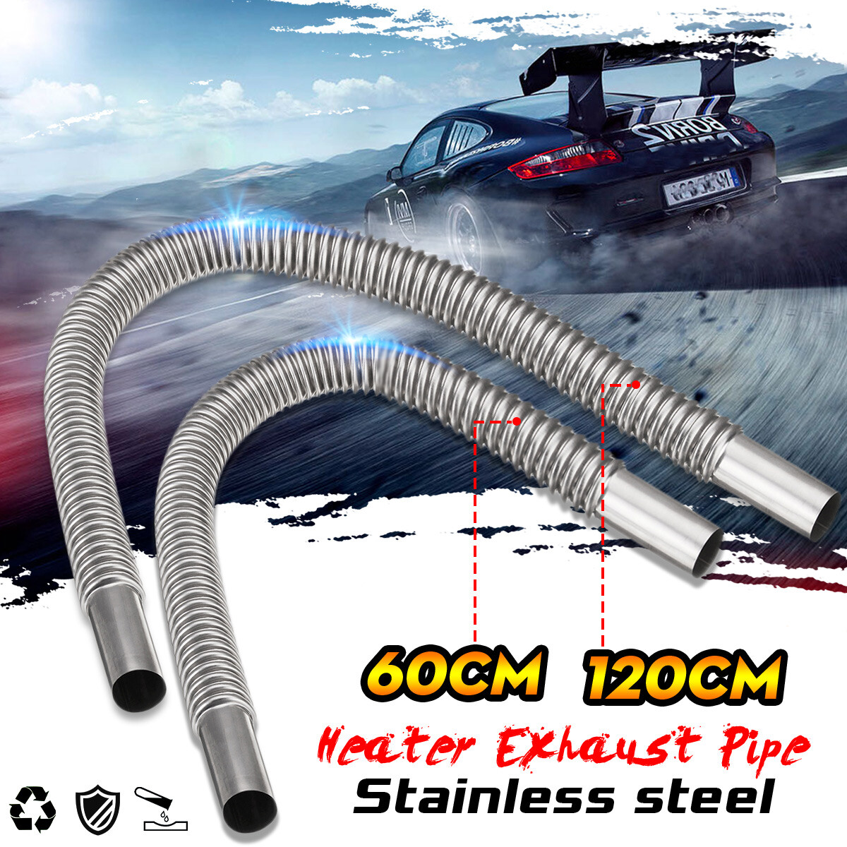 Hcalory 2X 60CM Stainless Steel Car Parking Air Diesel Heater Exhaust Pipe Hose