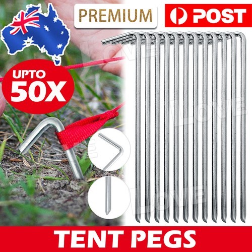50pcs Tent Pegs Steel Ground Camping Stakes Outdoor Nail 4mm Heavy Duty AU PCS