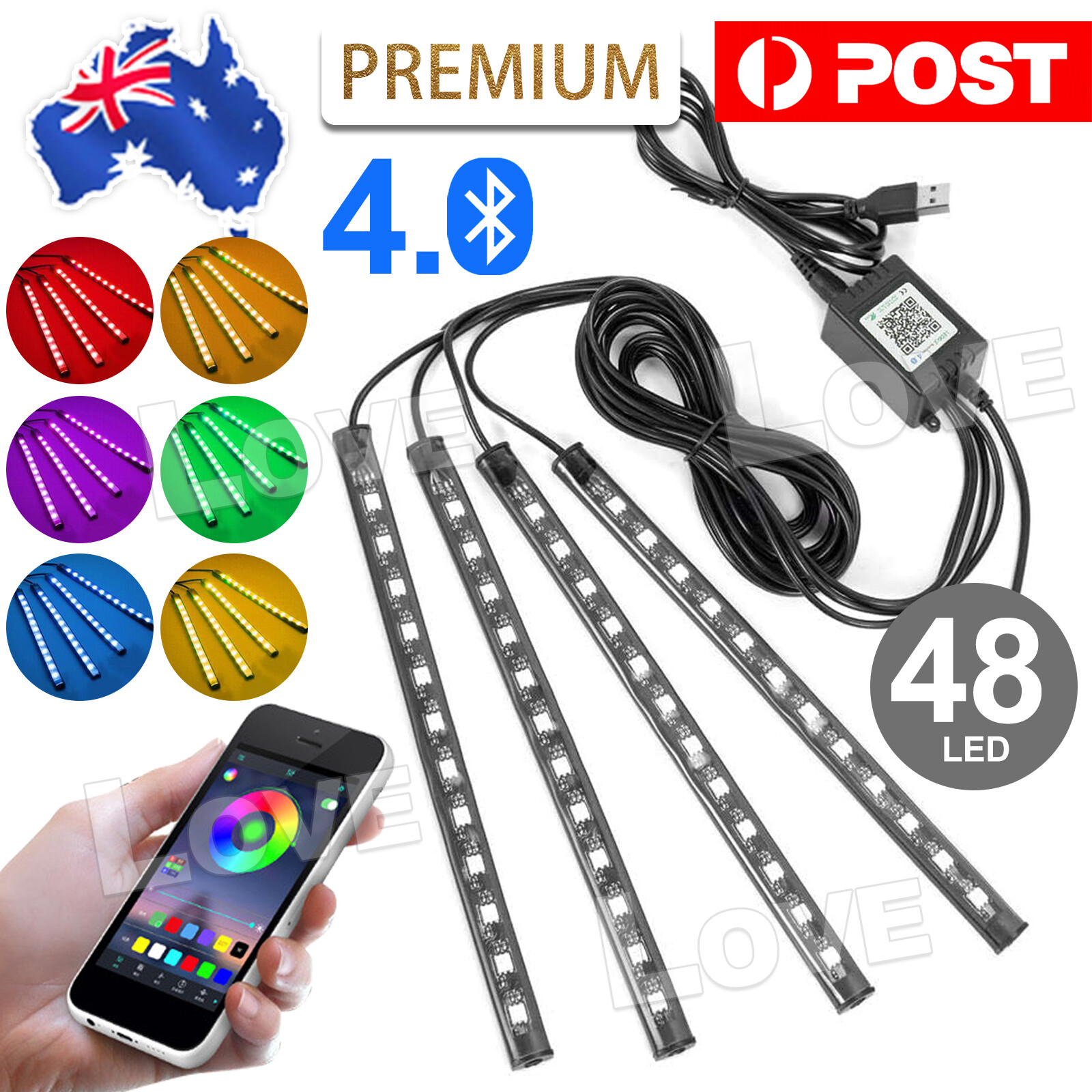 Unbranded/Generic 4X 48LED RGB Car Interior Footwell LED Strip Lights USB Remote