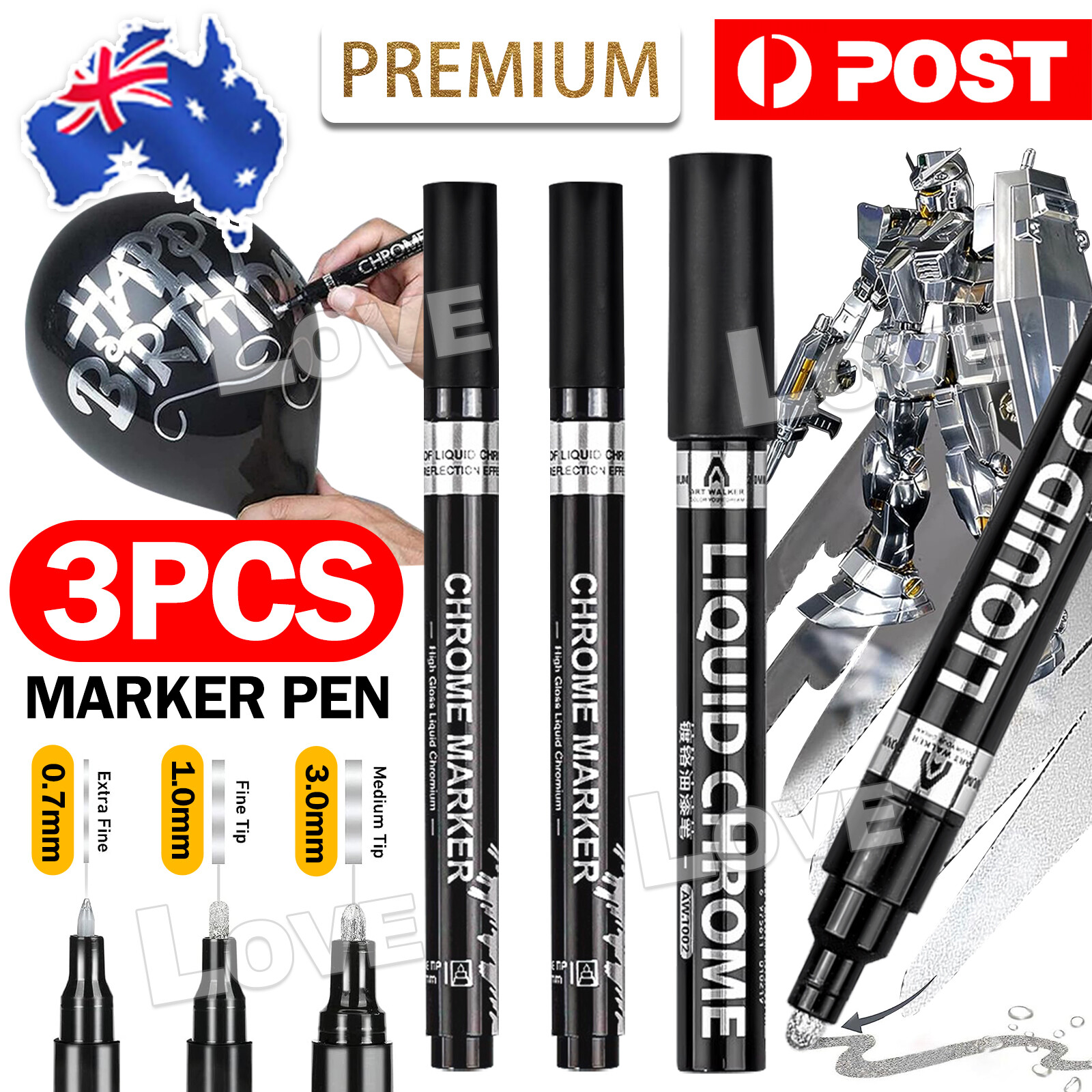 3pcs Liquid Chrome Marker Mirror Pen Paint Set ee 3 Silver Art