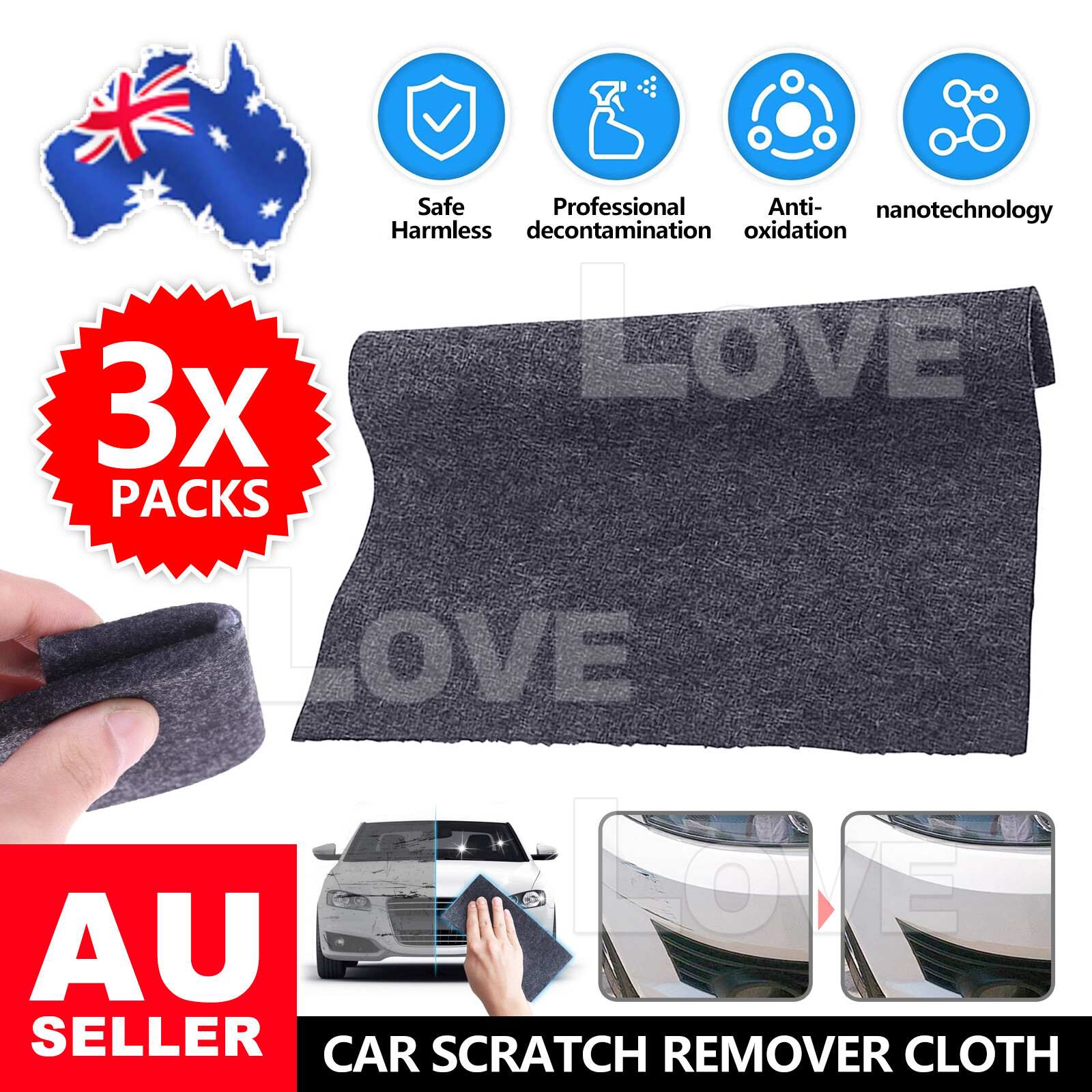 3PCS Nano Magic Car Scratch Remover Polish Cloth Light Paint Scuffs Surface Care