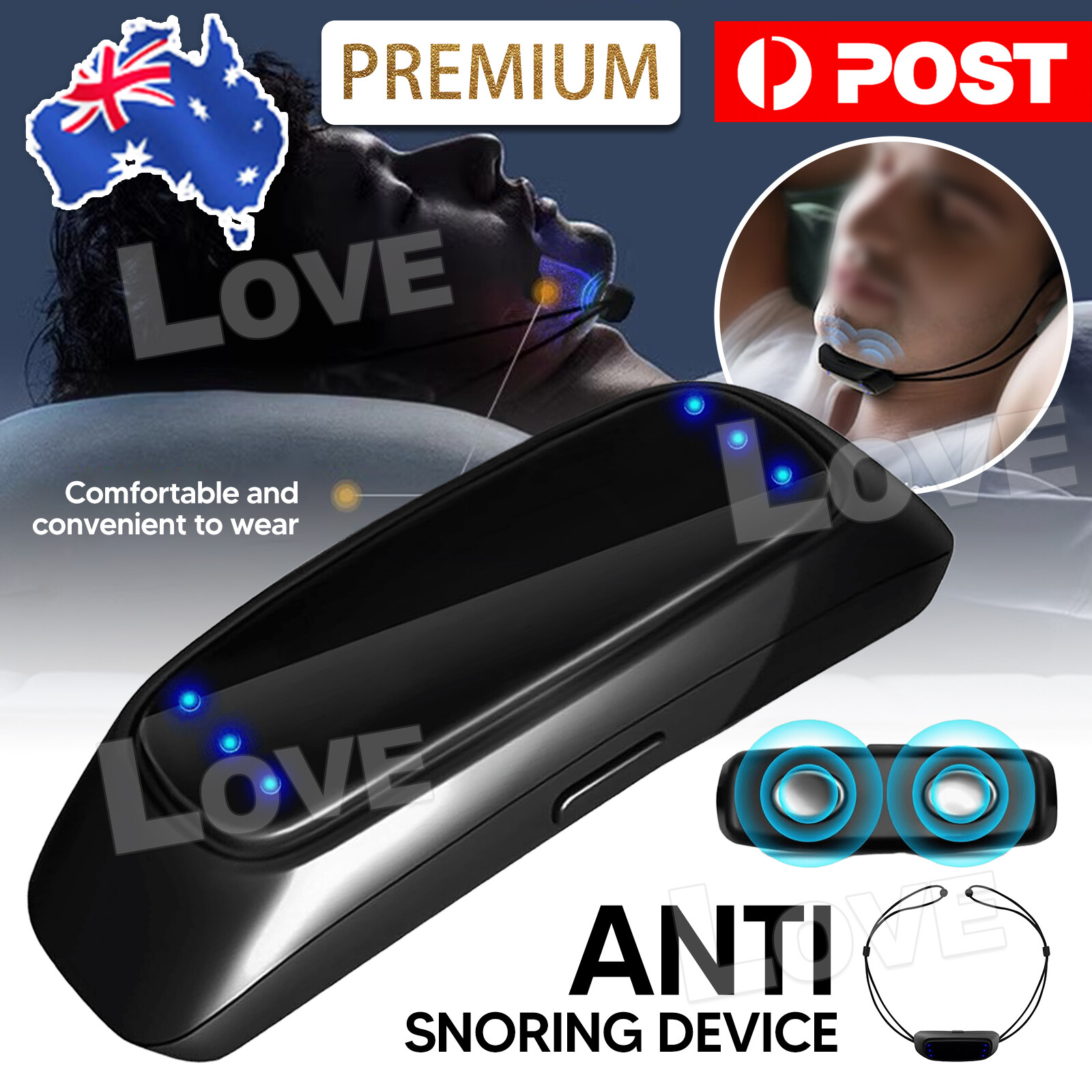 Anti Snore Device Smart Laryngeal Pulse Stop Snoring Aid Sleep Stopper AU Black