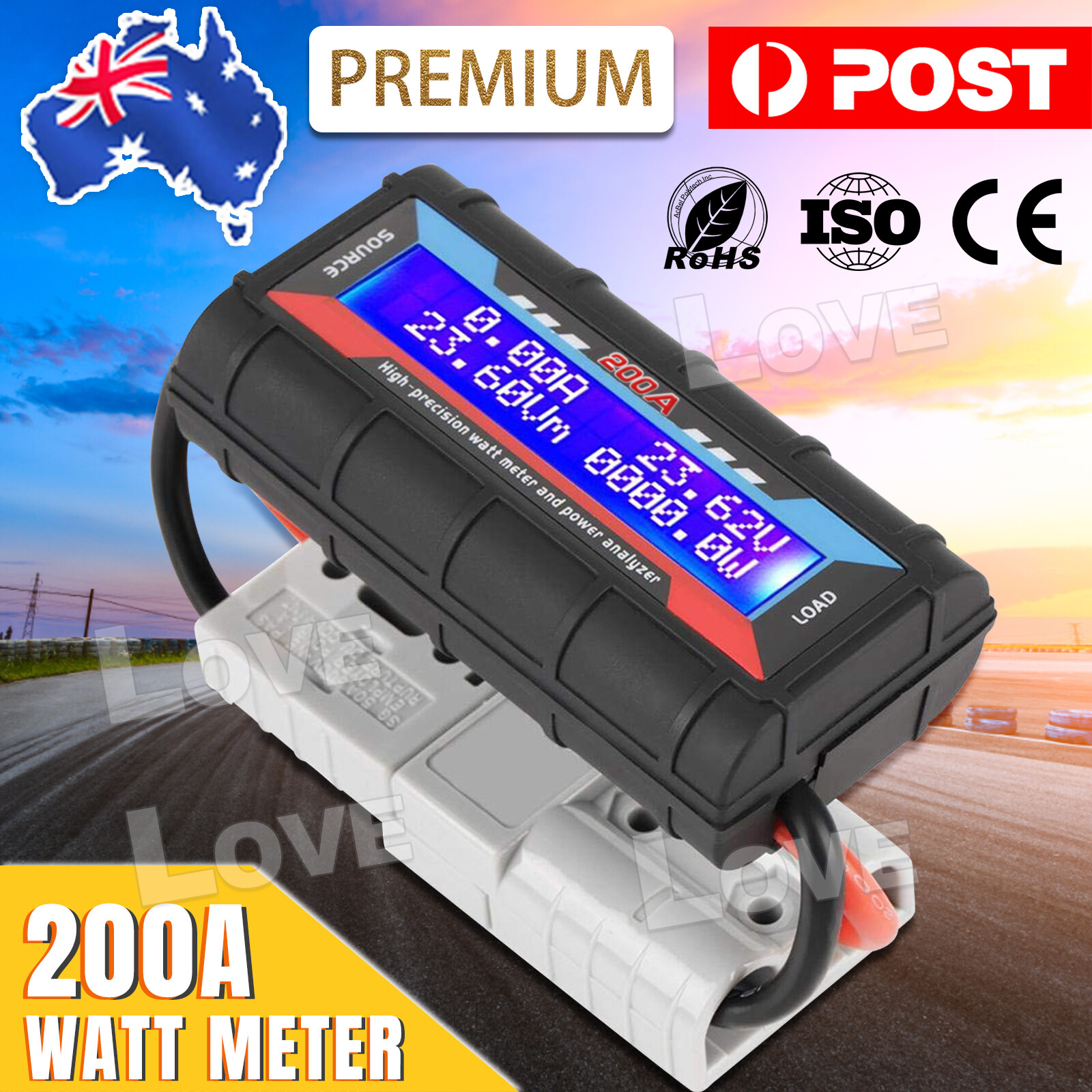 200A Watt Meter For Anderson Plug Power Analyser Solar Caravan Digital LCD DC12V