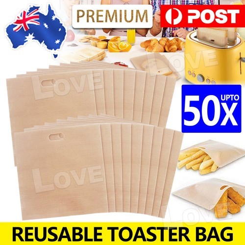 10-50pcs Reusable Toaster Bag Gluten Free Bread Sandwich Toasting Brown PTFE