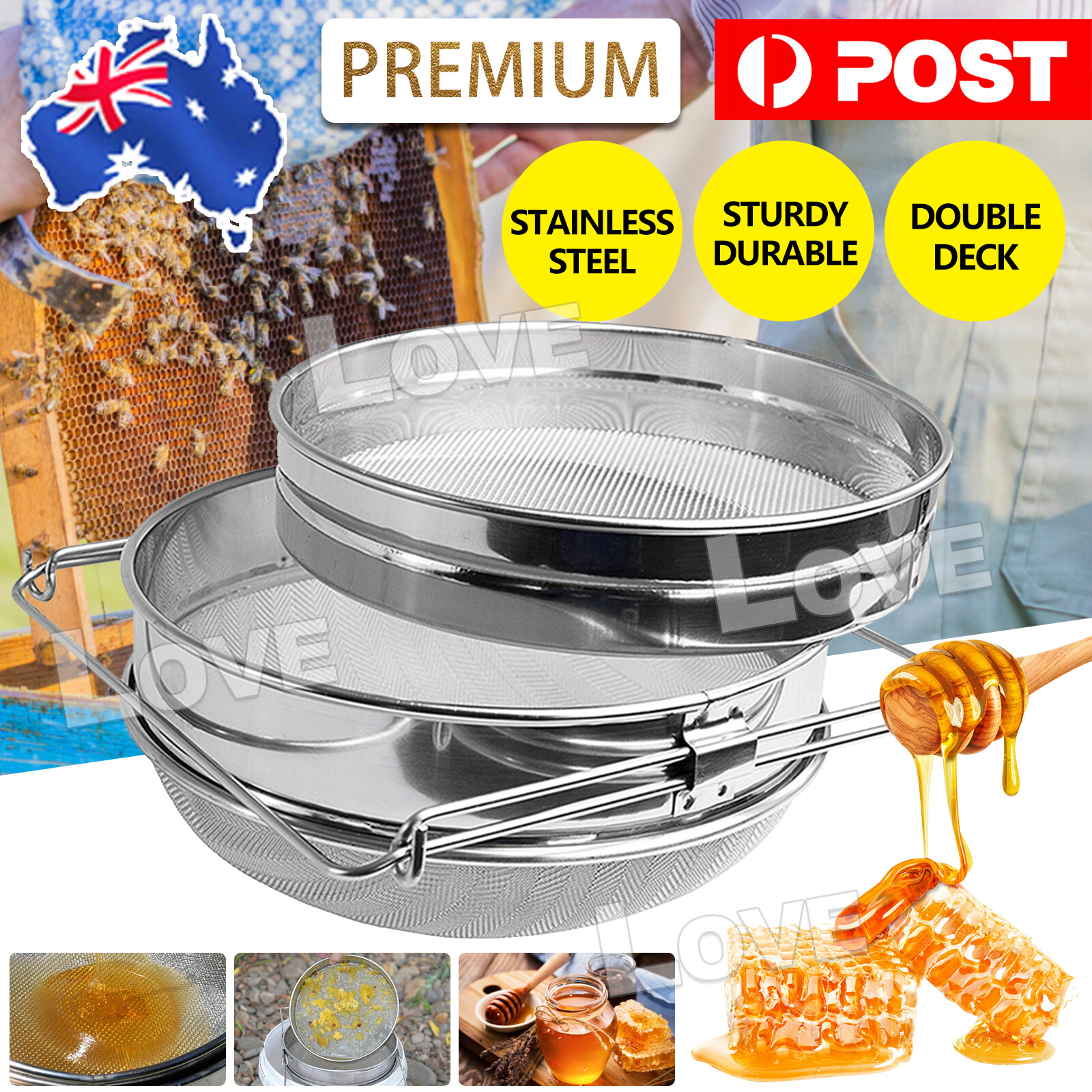 Unbrand Honey Strainer Filter Stainless Steel Double Sieve Leaf Beekeeping Kit