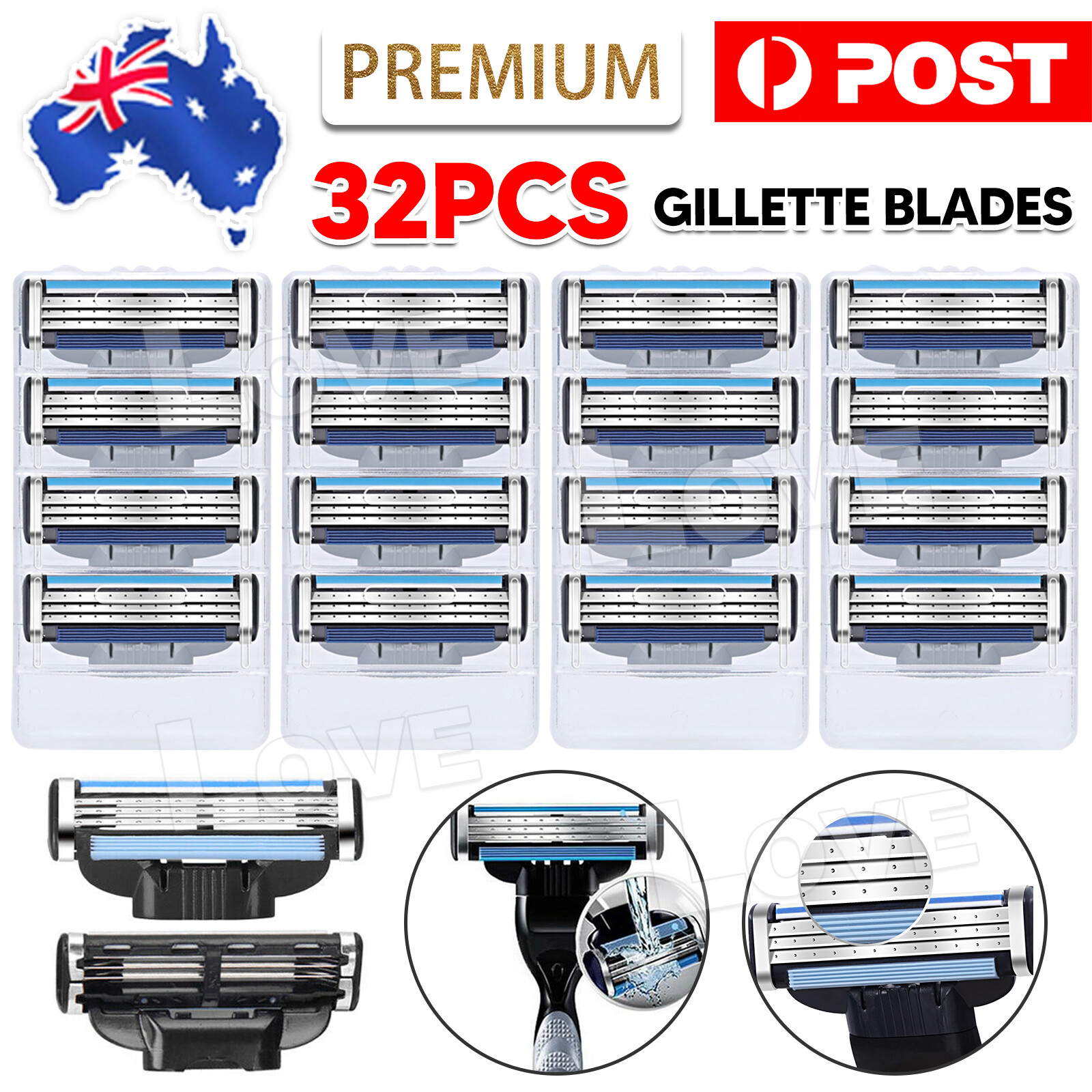 32PCS Replacement Blades For Gillette MACH 3 Razor Shaver Trimmer Shaving Model