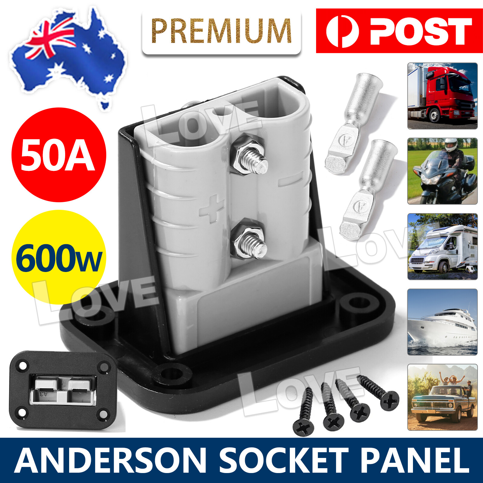 Flush Mount 50 Amp Anderson Plug Mounting Bracket Panel Cover for Caravan socket