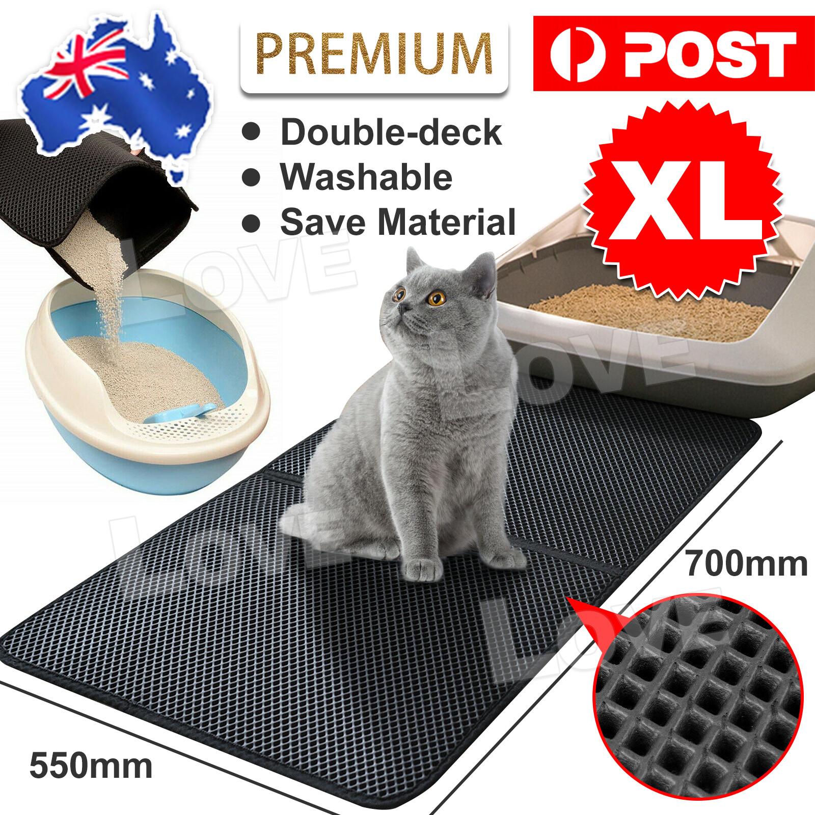 Cat Litter mat Large Kitty Box Trapping Sifting Waterproof Urine AU 70 55cm EVA