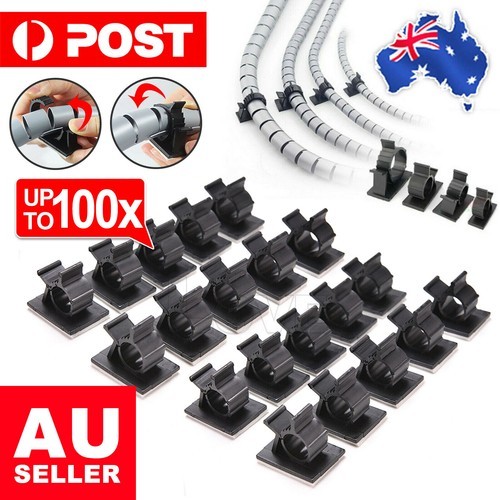 Adhesive Cord Management Cable Clips Black Wire Holder Organizer Clamp AU Ties