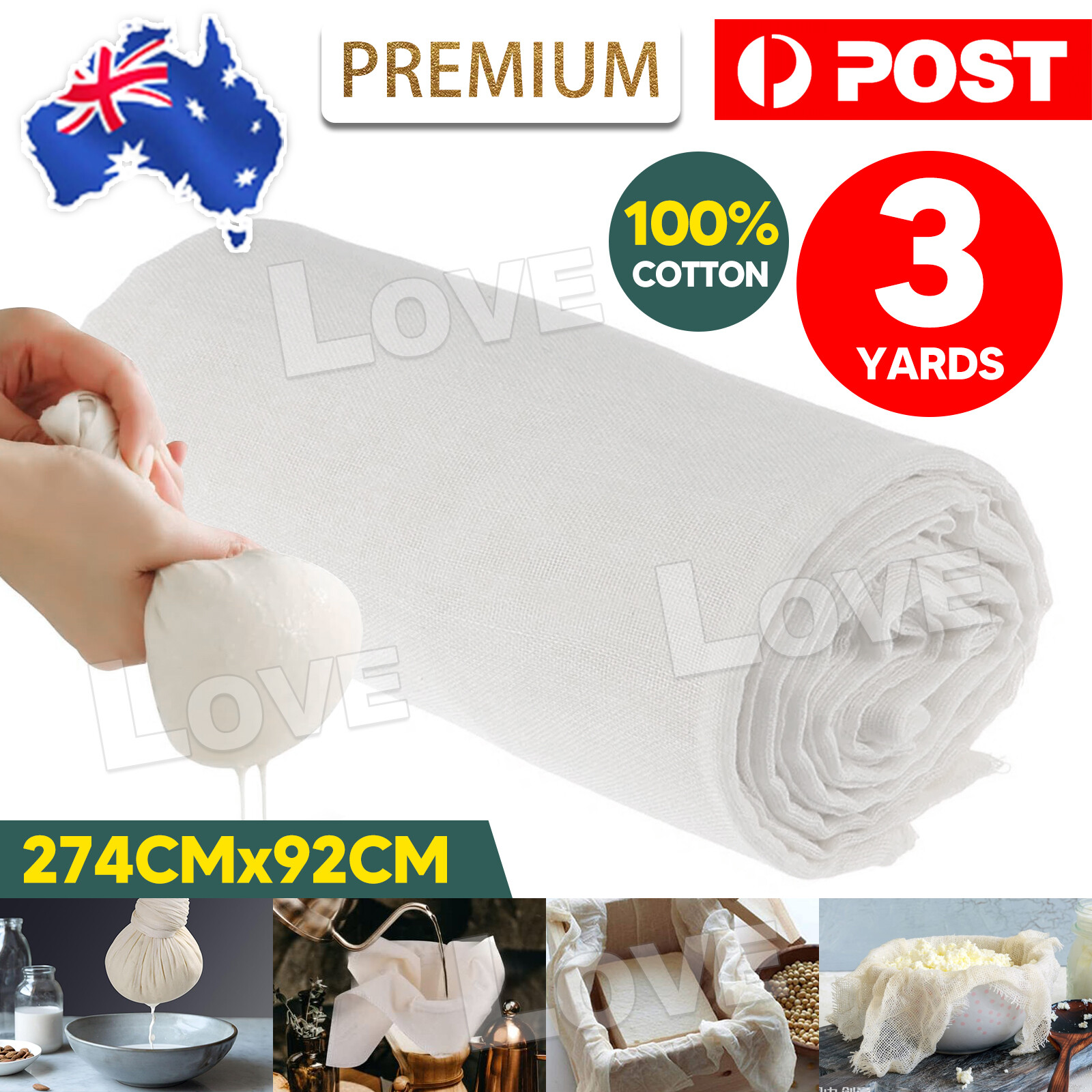 Cheesecloth Cheese Food Grade Reusable Muslin Butter Filter Cloth 274x92cm SYD