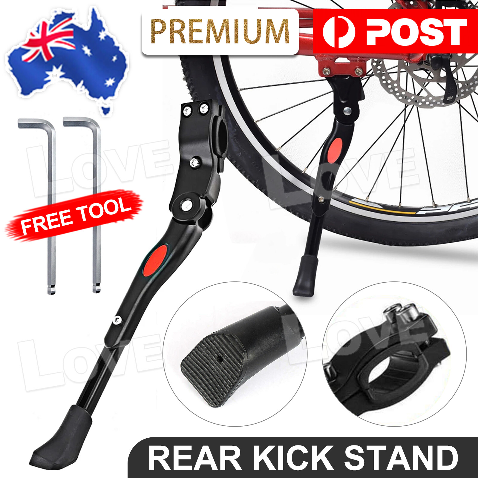 Adjustable Rear Bike KickStand Prop Side Bicycle Mountain Stand Kick Black alloy