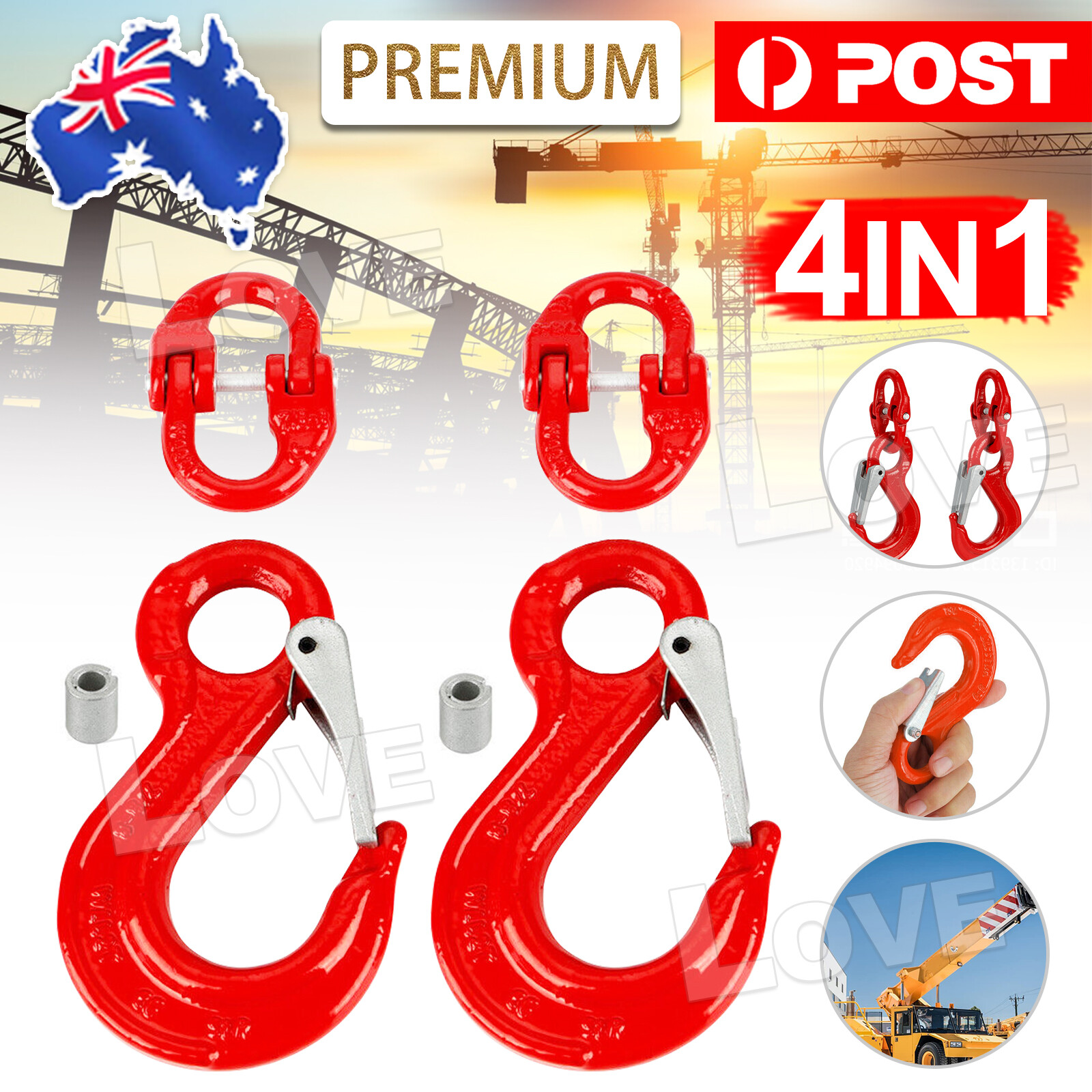 2X Hammerlock Eye Sling Hook Safety Chain Caravan Trailer Connection Extend