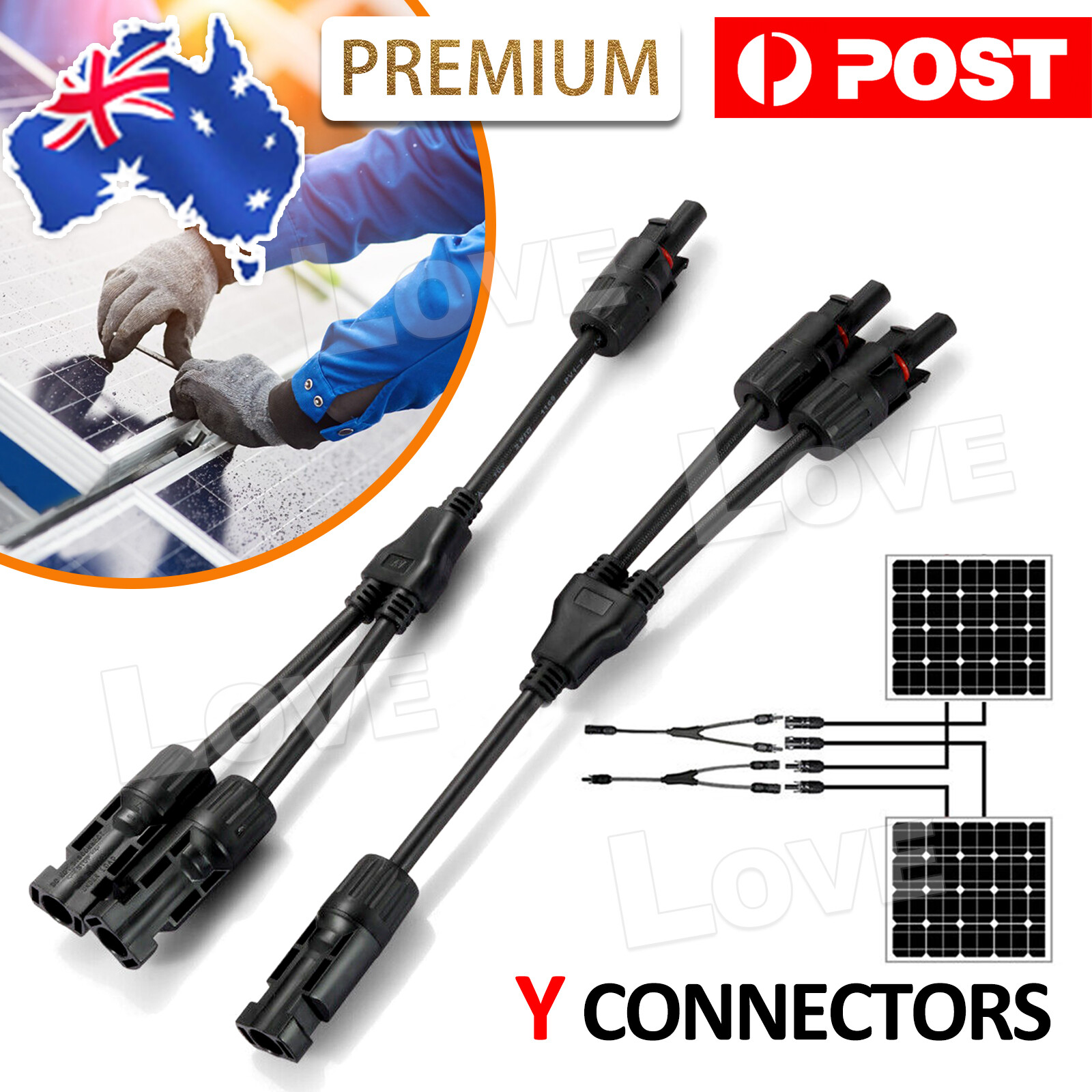 1 Pair Solar Connector Cable Plug Inline PV Panel IP67 2 connection AU Portable