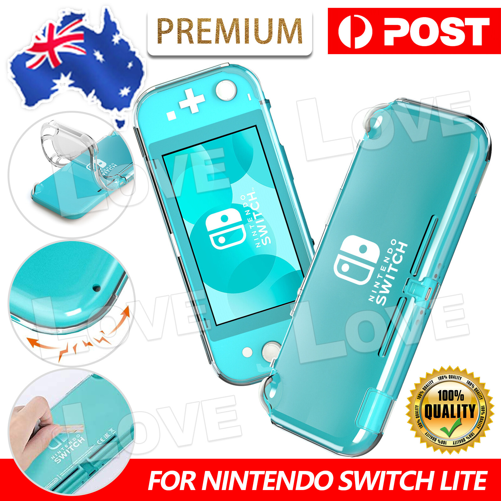 For Nintendo Switch Lite Transparent Clear Shockproof Protective Hard Case Cover