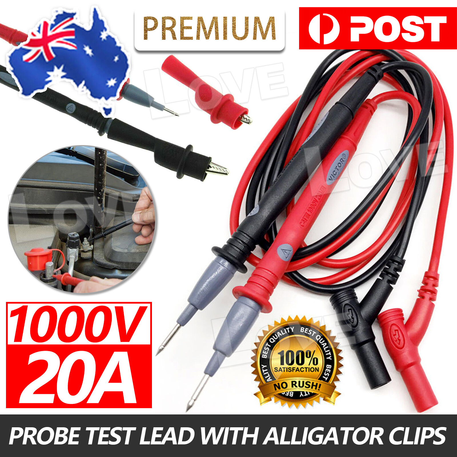 1000V 20A Digital Multimeter Test Lead Cable Probe Pen PVC AU Black