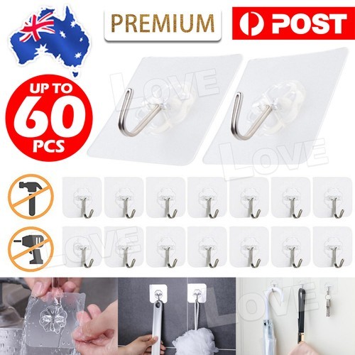Clear Seamless Removable Adhesive Hooks Strong Stick Wall Kitchen Hanger Plastic