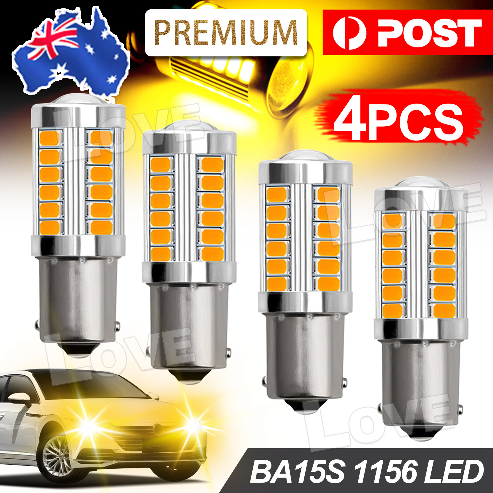 4X BA15S 1156 P21W 33LEDS 5730 LED CANBUS BULB GLOBE AMBER TURN SIGNAL INDICATOR