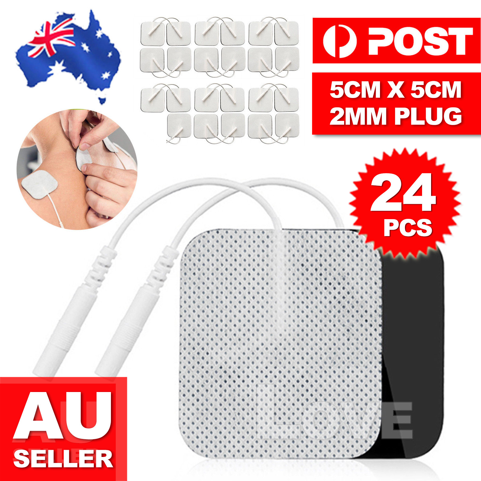 24PCS TENS machine Replacement Electrode Pads Self-Adhesive 5cmx5cm Reusable AU