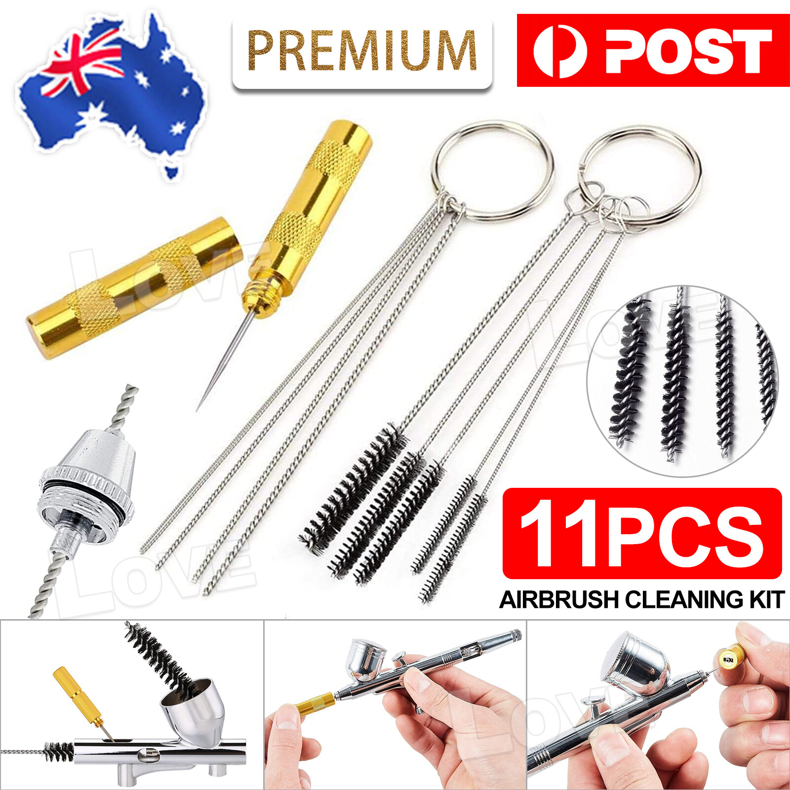 11pcs Airbrush Cleaning Needle Brush Accessories Kit for Spray Gun Cleaner Set