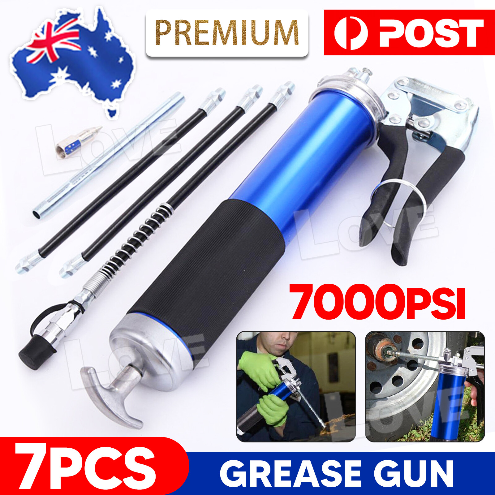Grease Gun Pressure Pistol Grip Dual Flow 7000PSI Flex Hose Industrial Quality