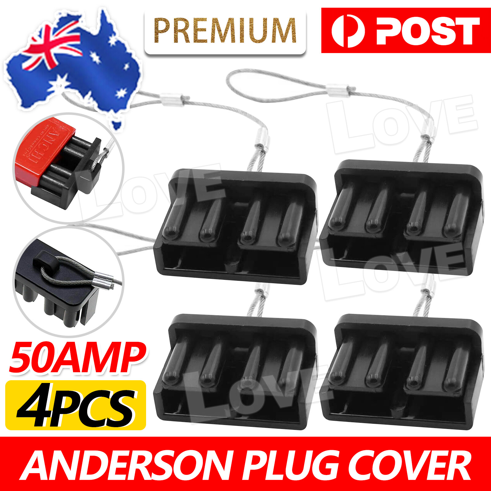 4pcs Dust Cap Black Anderson Plug Cover Style Connectors 50AMP Battery Caravan