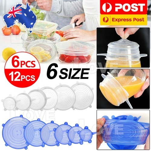6/24PCS Stretch Reusable Silicone Food Saver Cover Seal Insta Lids Bowl Wraps