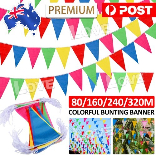 AU 80M-320M Colorful Bunting Triangle Flags Wedding Party Outdoor Banner Decor