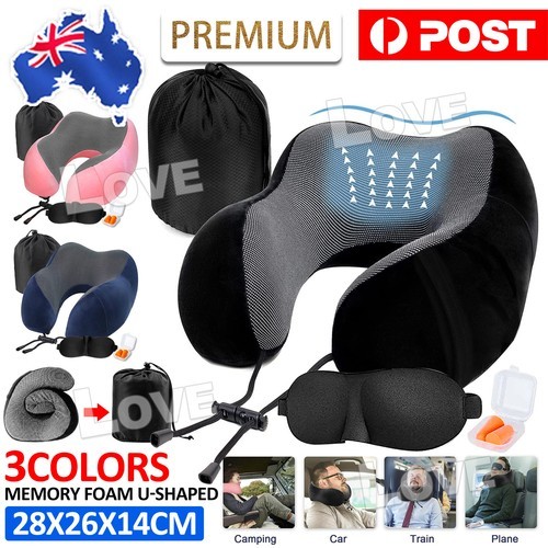 Travel Neck Pillow Memory Foam Portable Soft Shaped Head Support U-shaped Black