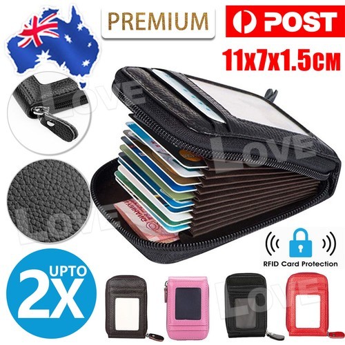RFID Blocking Leather Wallet Anti-theft Credit Card Holder Men Women Coin Purse