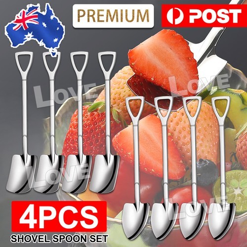 Stainless Steel Shovel Teaspoon Coffee Dessert Spoon Flatware Gift Idea 4pcs/set