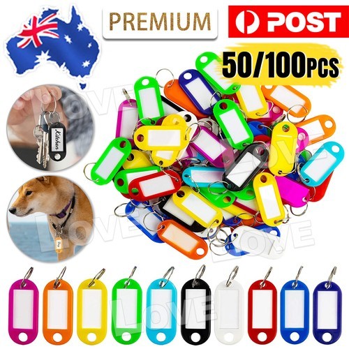 100Pcs Plastic Key Ring Tags Name Keyring Keychain Luggage Color ID Approx 4.9cm