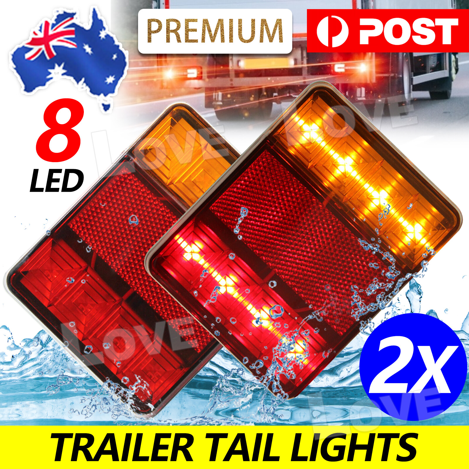 2X Submersible Trailer tail lights 8 LED Stop Kit Boat Lamp Truck Rear 12V color