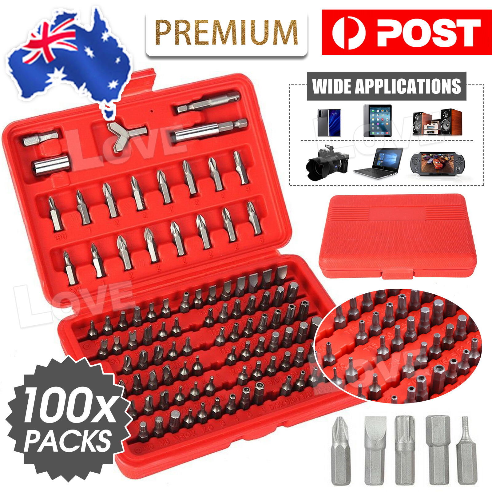 100pc Security Bit Set Metric SAE Tamper Proof Torx Star Hex Key Screwdriver