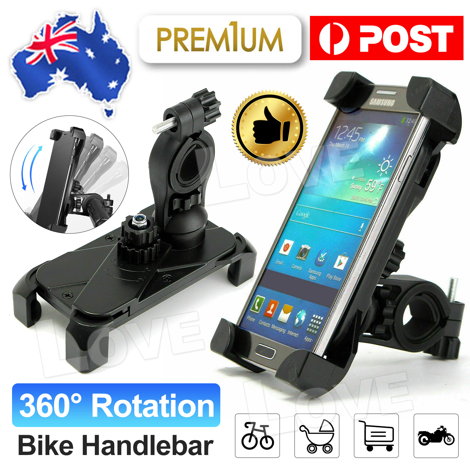 unbrand Mobile Phone Holder Handlebar Mount 360 Rotation for Motorcycle Bicycle