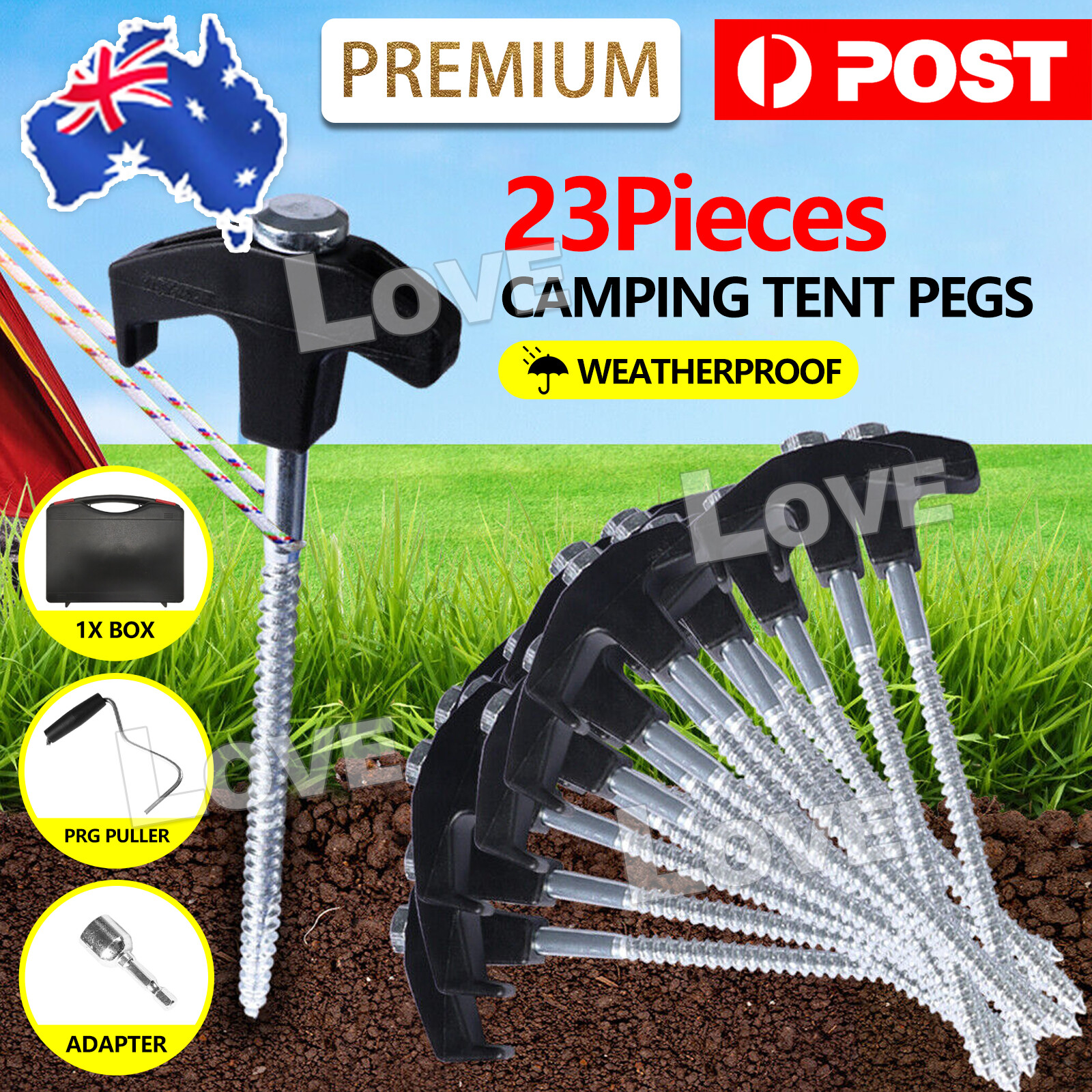 23Pc Camping Tent Pegs Heavy Duty Screw Steel In Ground Outdoor Stakes Sharp end