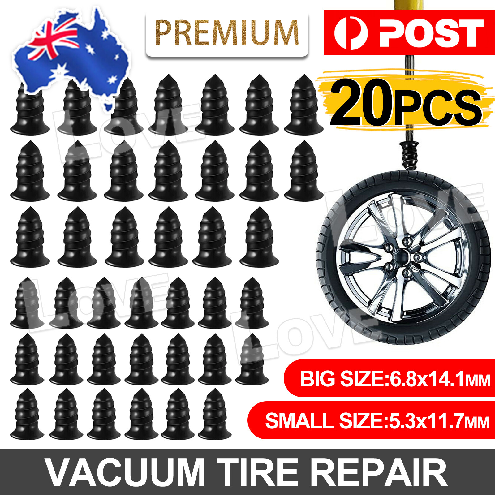 Vacuum Tyre Repair Nail Car Trucks Tire Puncture Tubeless Rubber AU Black