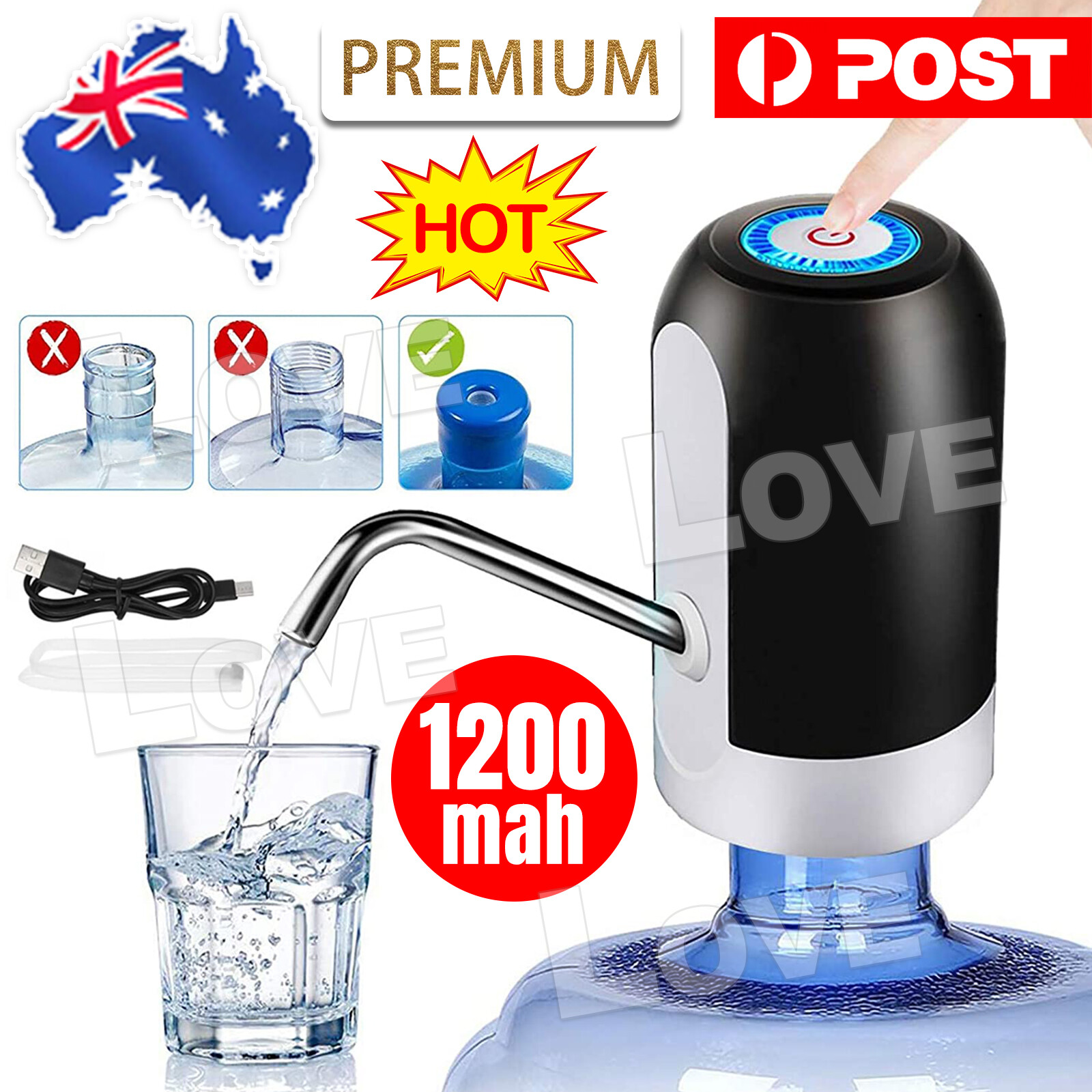Electric Water Bottle Pump Dispenser Drinking USB Button Black Safe Material 14