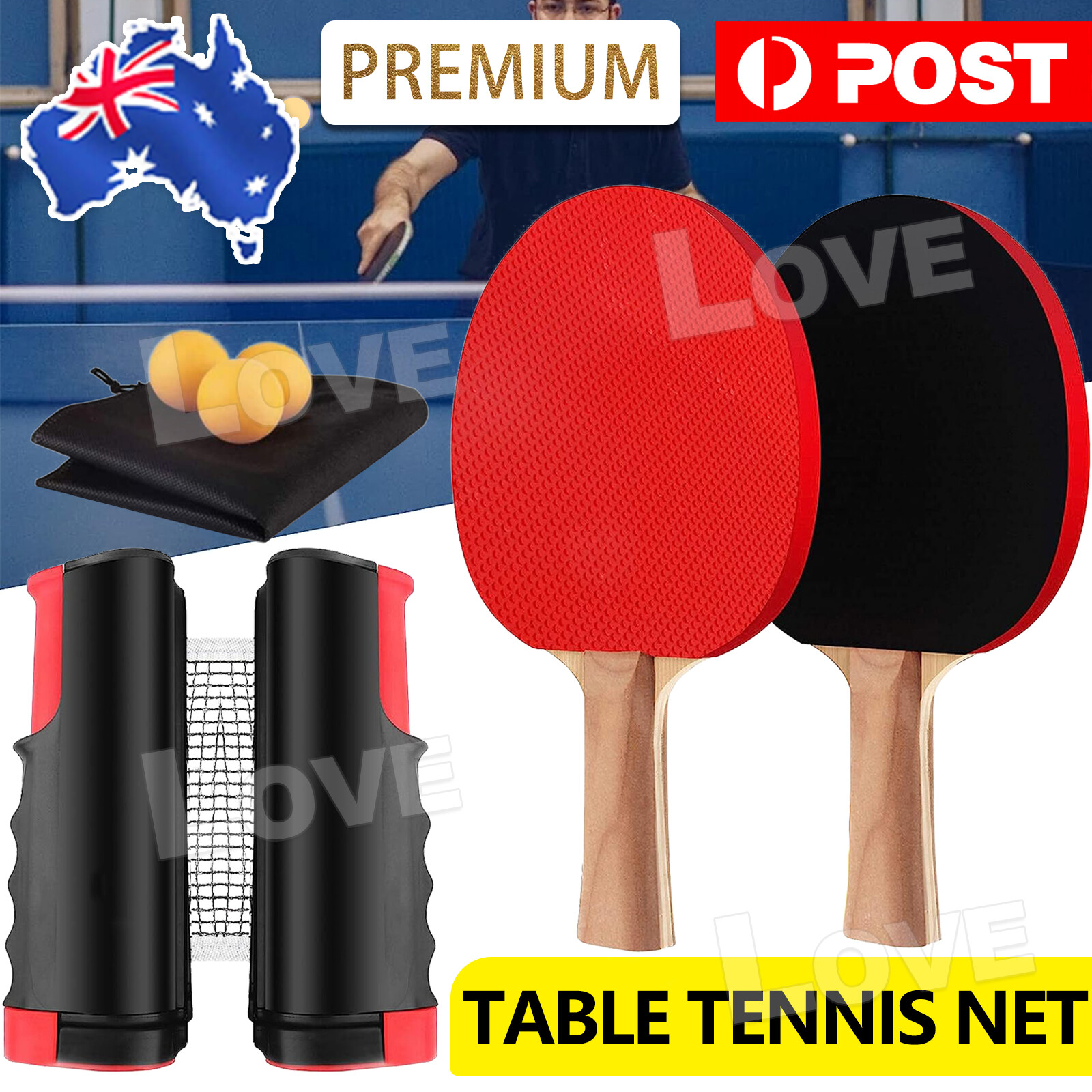 Table Tennis Kit Ping Pong Set Retractable Net Rack 2 Bats 3 Balls DF as shown