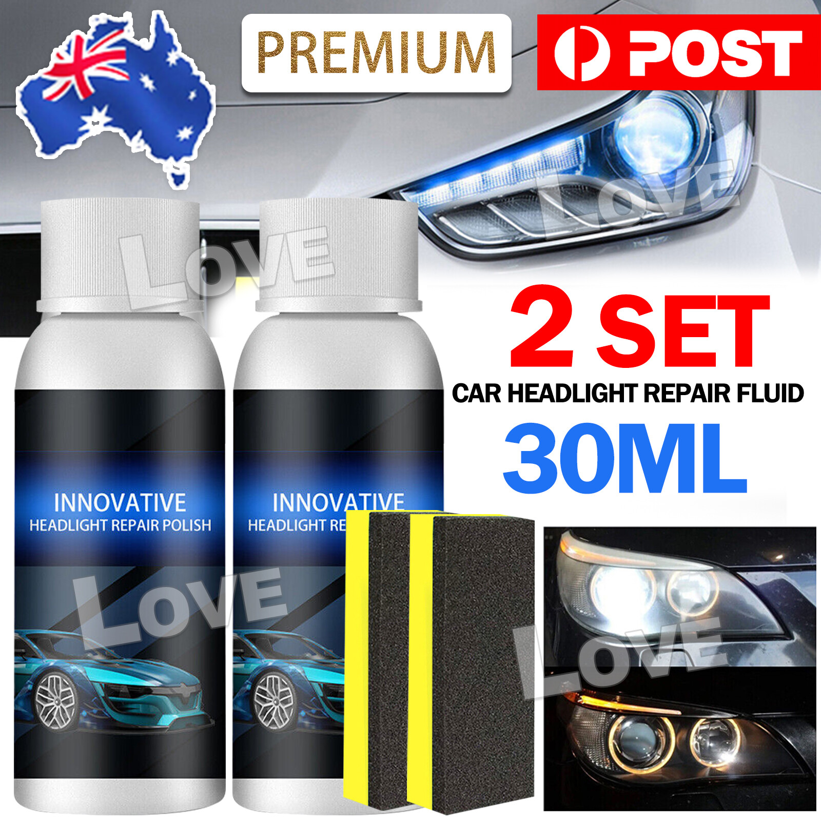 2PCS Car Headlight Restoration kit Fluid Repair Plastic Polish Cleaner Lens All