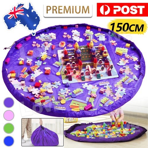 150cm Kids Play Mat Bag Portable Toy Storage Organizer Lego Drawstring Holder
