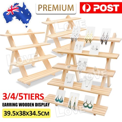 3/4/5 Tiers Wooden Earring Display Rack Jewelry Rings Shelf Watch Stand Holder 1