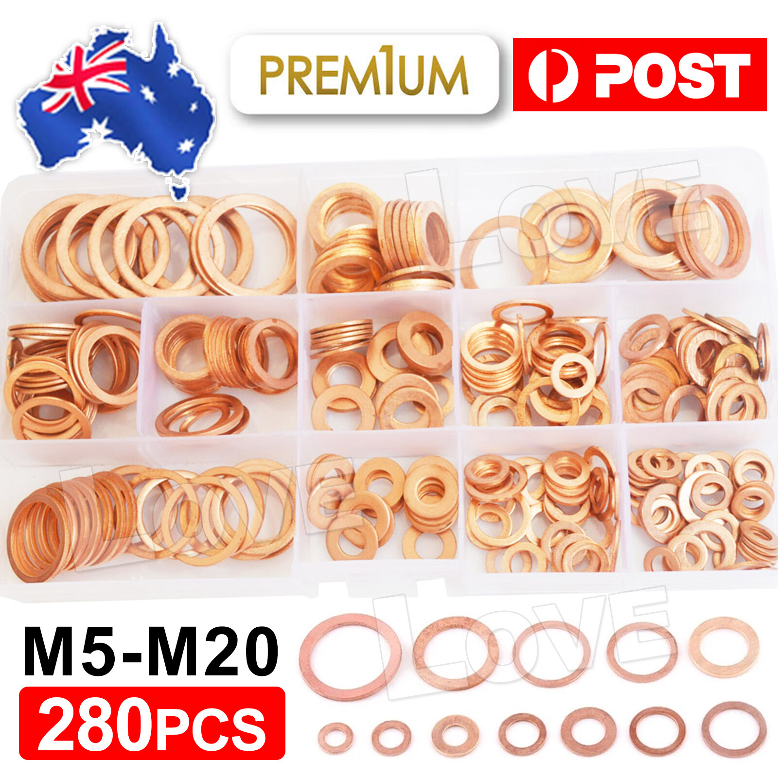 280Pcs 12 Sizes Solid Copper Washers Sump Plug Seal Set Assorted Kit with Box AU