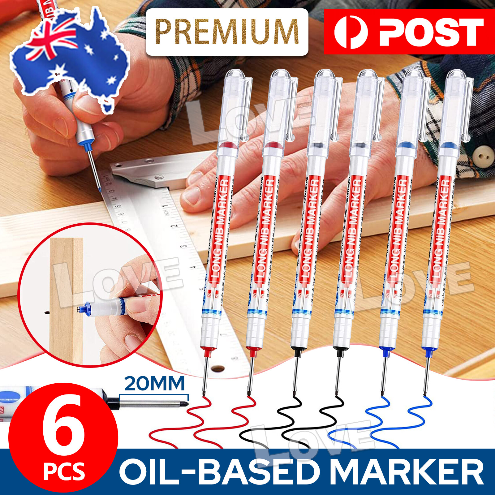 6Pcs Long Head Deep Hole Nosed Marker Multifunction Drill Hol Pen Multicoloured